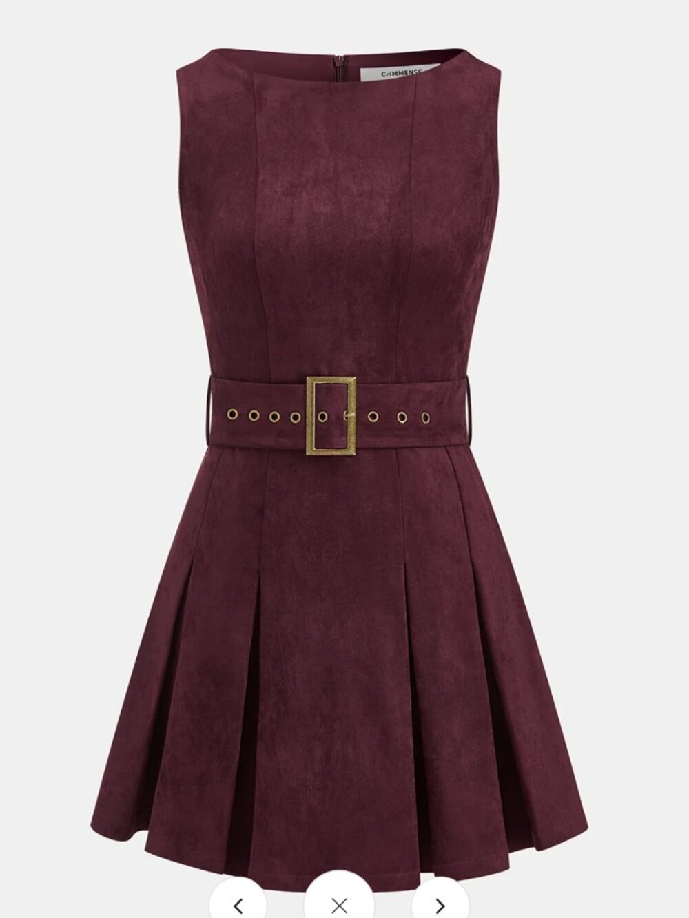 Commense Faux Suede Belted Mini Pleated Dress